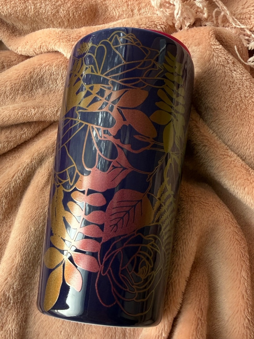 Starbucks Ceramic Travel Mug | Gold Botanical Tumbler with Lid 12 oz